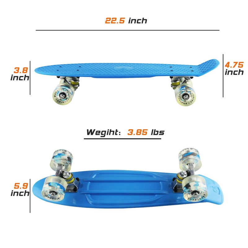 Meketec Skateboards Blue Kids Mini 22 inch Cruiser Beginner Skateboard Boys Board for Girl Youth Children Toddler Teenagers Adults Birthday (Blue) - Image 5